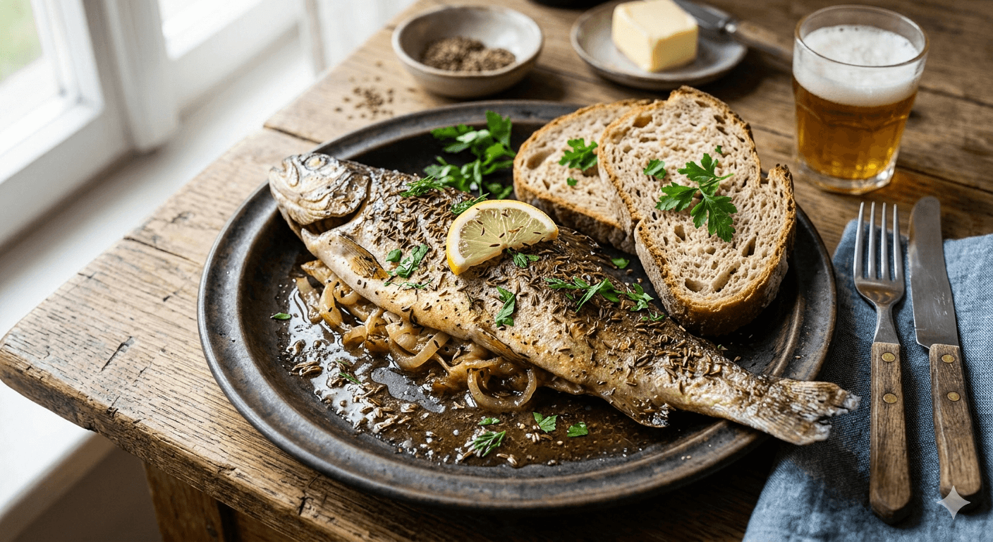 Klasický pstruh na kmíně